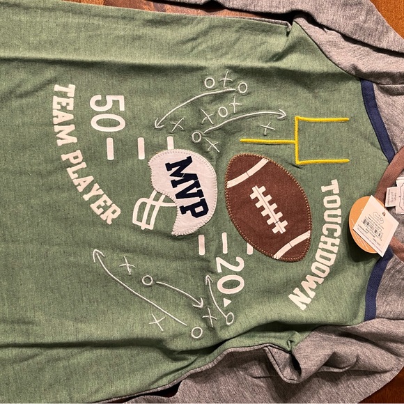 Green Long Sleeve Tee with Football Graphic and Gray Sleeves - Picture 3 of 5